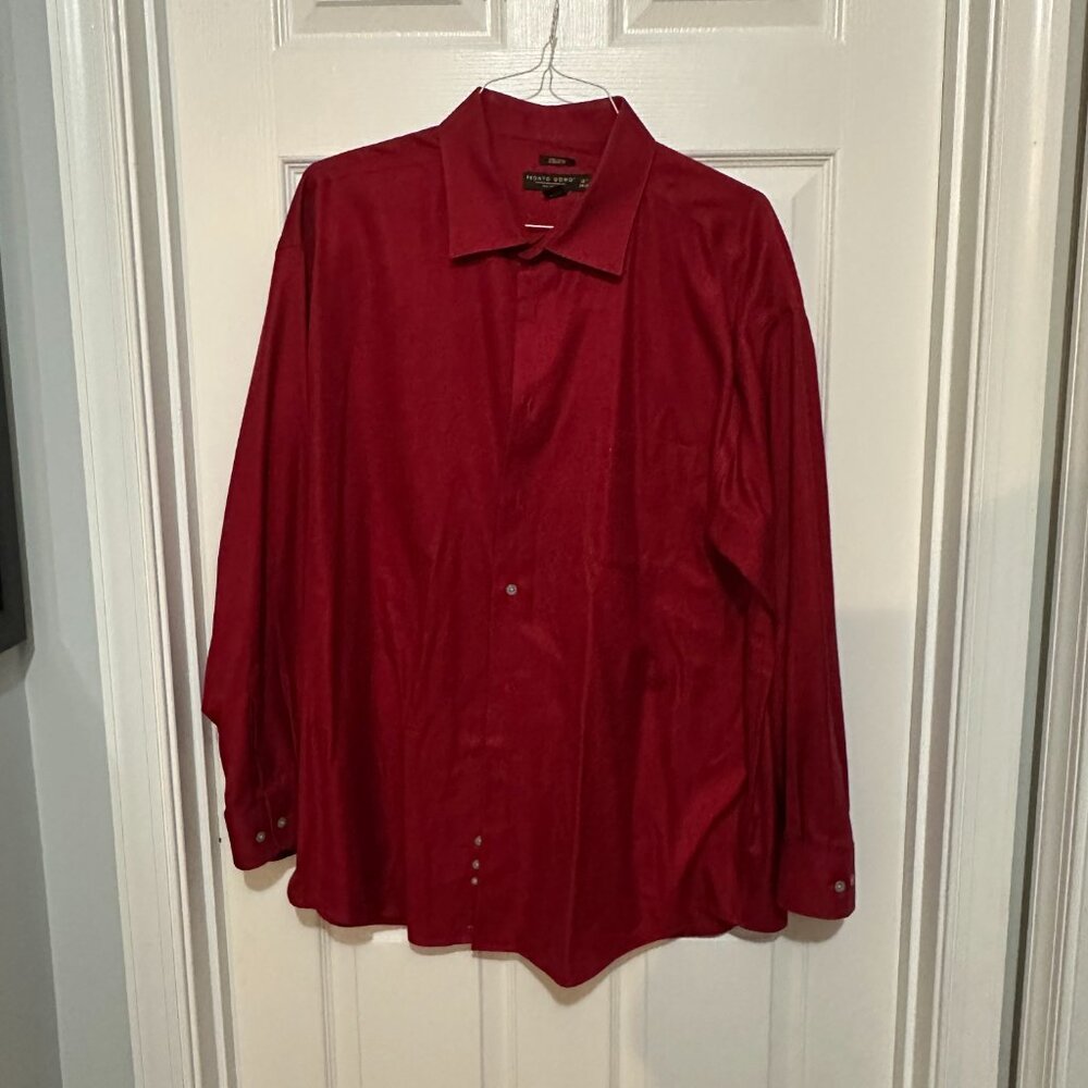 Men's PRONTO UOMO Long Sleeve Non-Iron Button Deep Red Shirt 18.5 34/35 Big & Ta